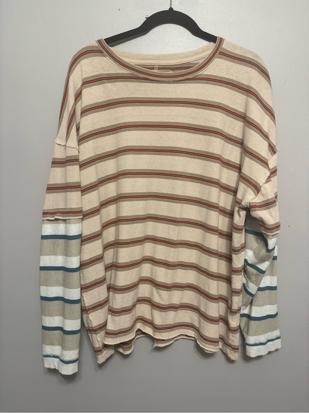We The Free Striped Crewneck Sweater in Cream, Rust & Blue